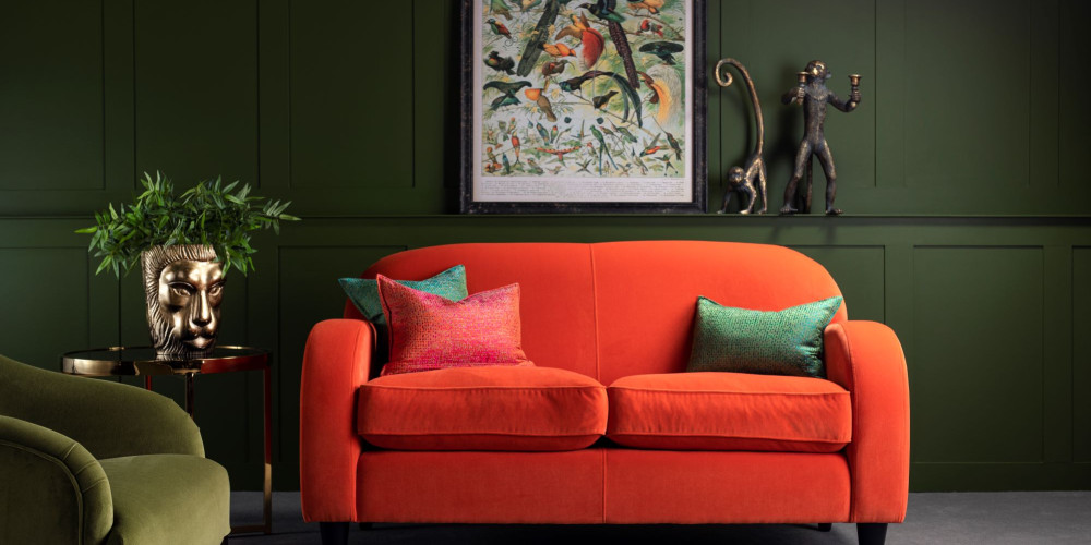 Bliss sofa in vivid orange omega velvet